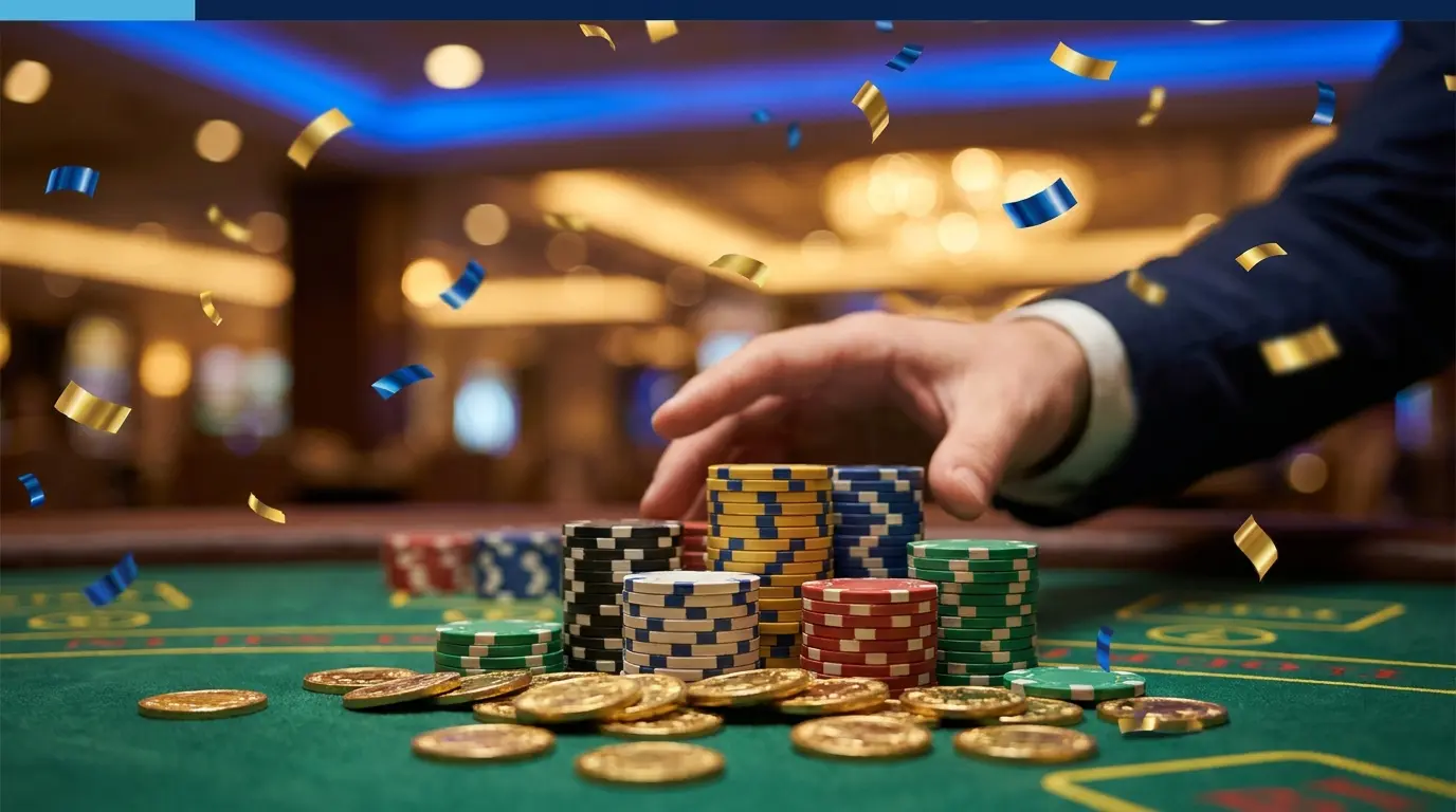 Fichas de casino con iluminación argentina y monedas doradas