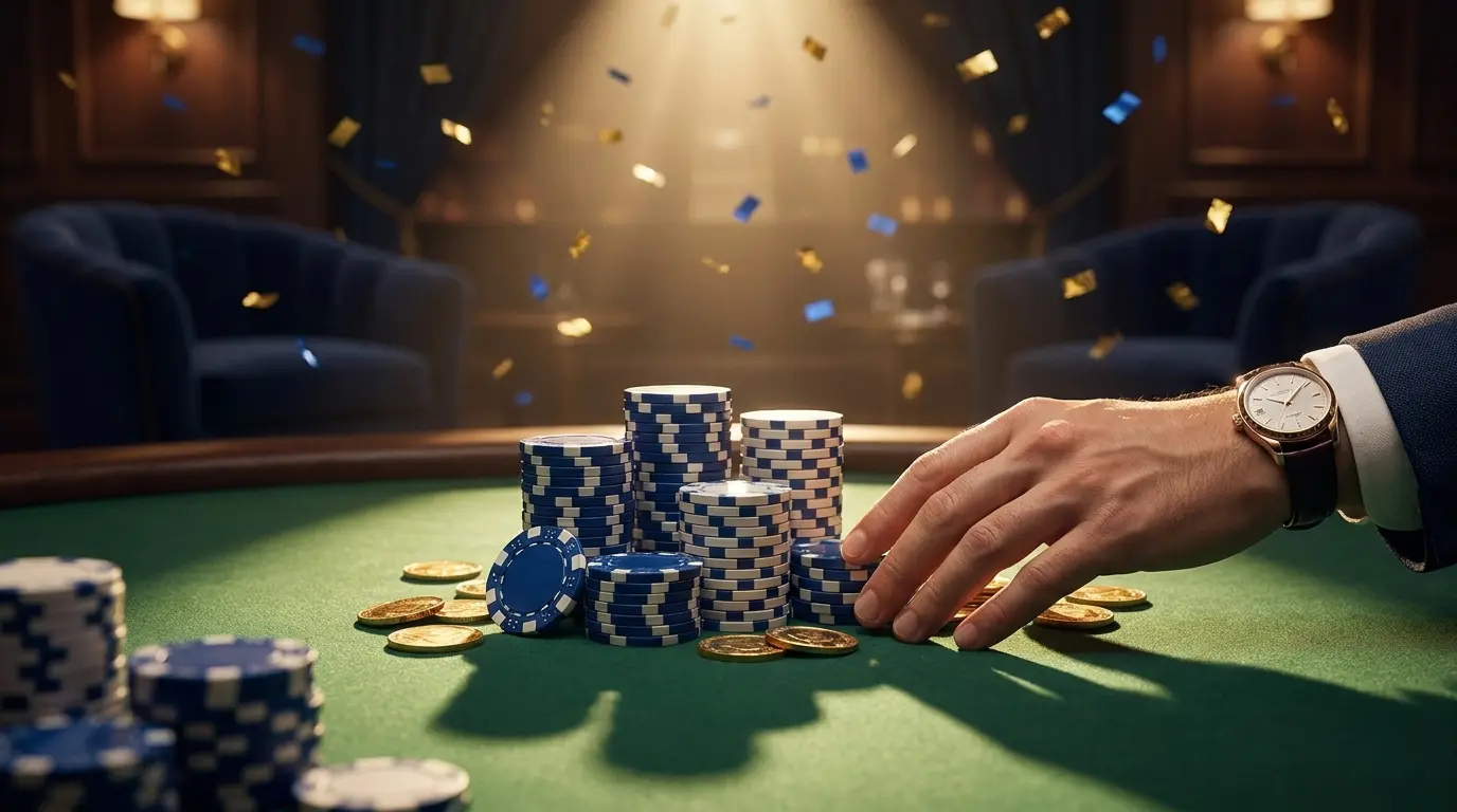 Fichas de casino y monedas con colores de bandera argentina