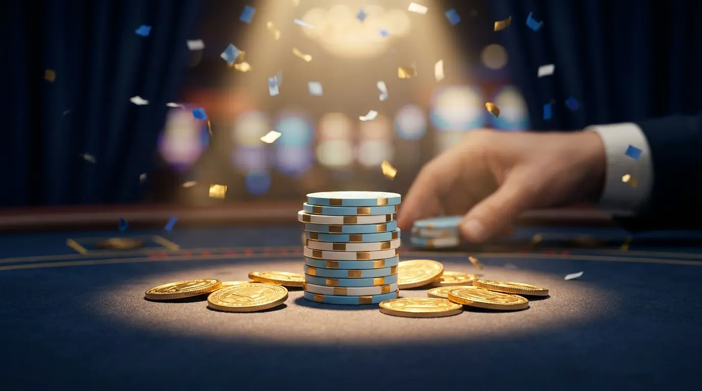 Fichas de casino con iluminación celeste y blanca argentina