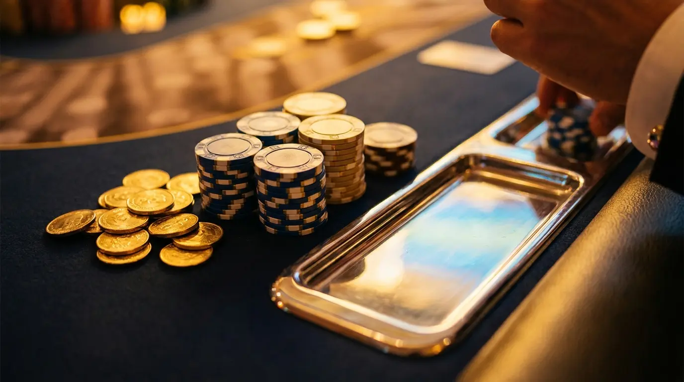 Fichas de casino y monedas con colores argentinos