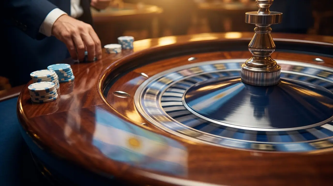 Ruleta girando con fichas en colores argentinos