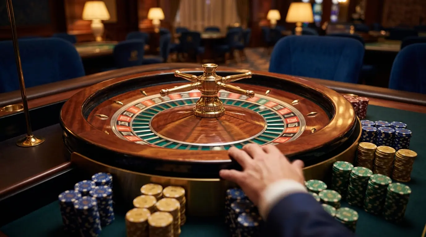 Spinning roulette wheel with green and gold Australian colors