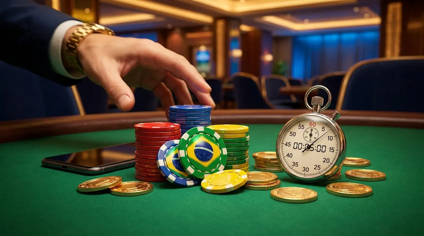 Fichas de cassino com cores do Brasil e cronômetro rápido