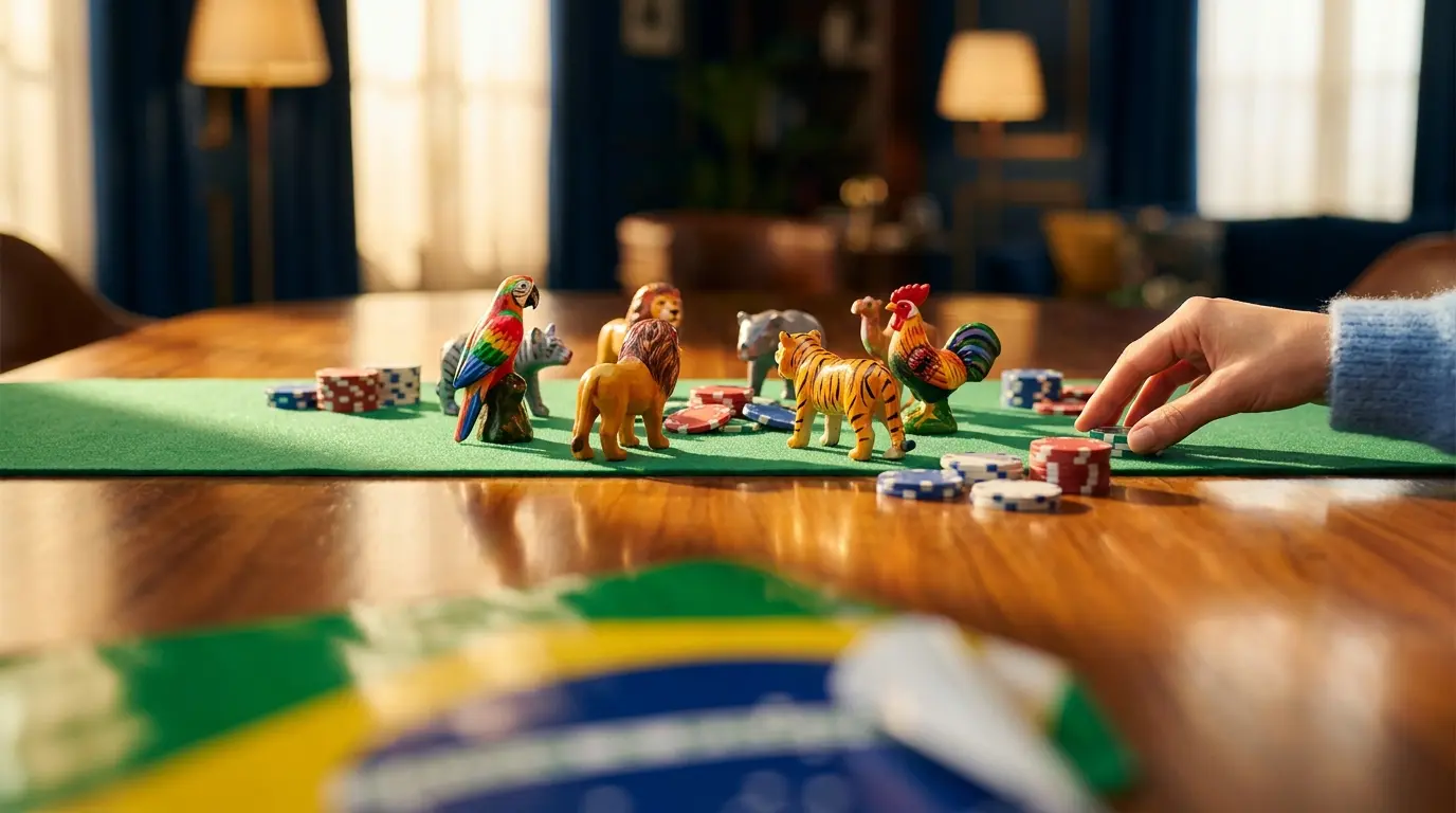 Figuras de animais do jogo do bicho com fichas de cassino
