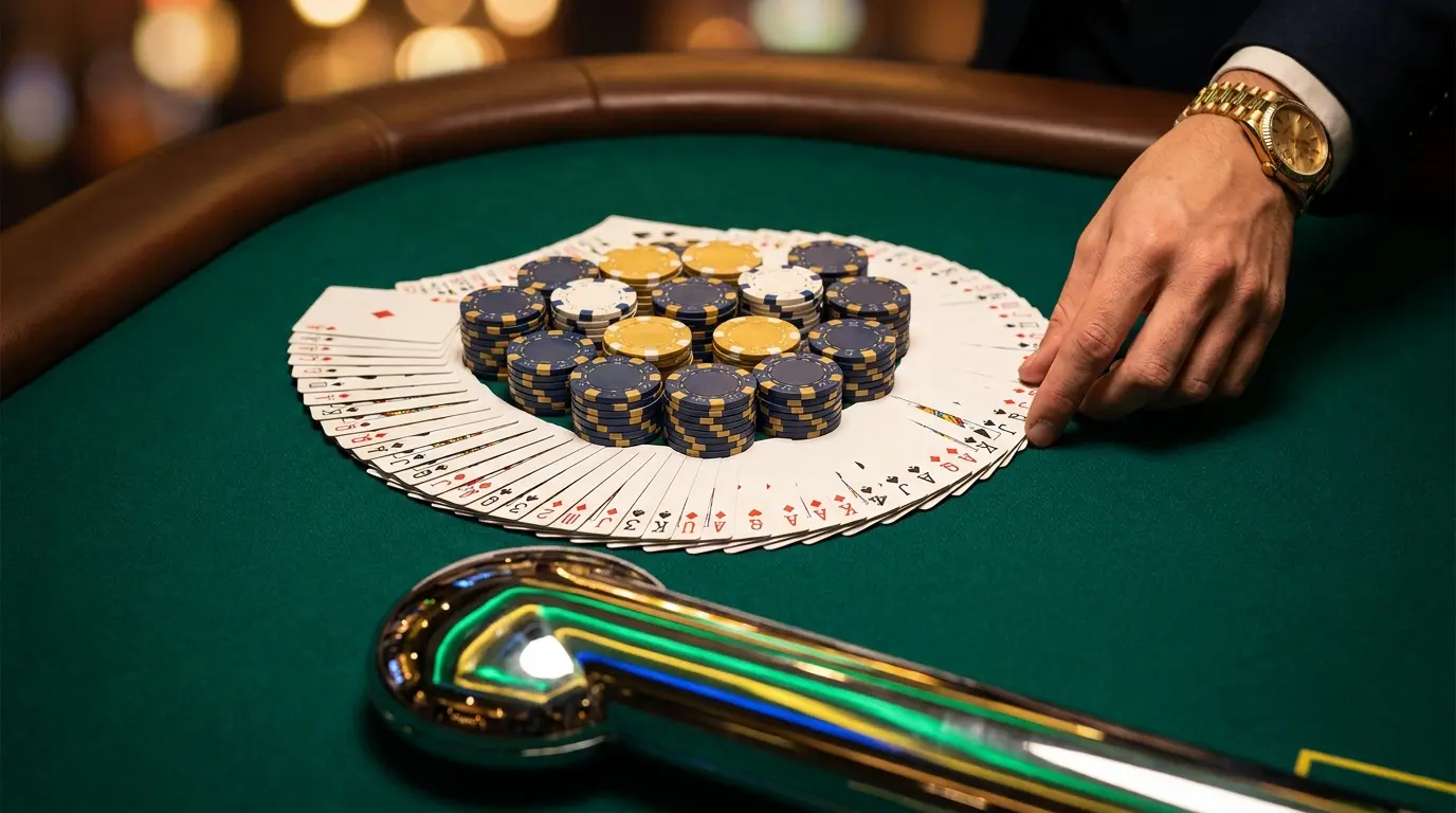 Fichas de cassino e cartas arranjadas com cores do Brasil