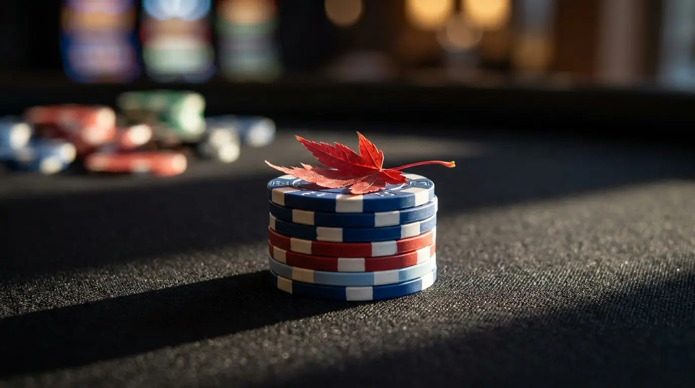 Casino chips with maple leaf representing Canadian no deposit bonuses