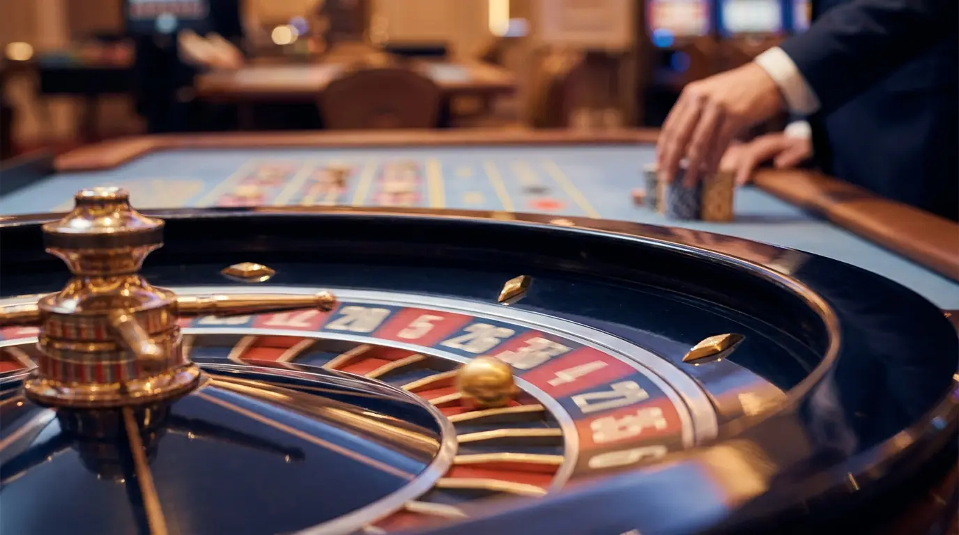 Roulette wheel spinning with red and white Canadian colors