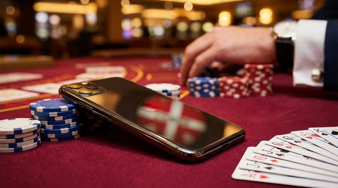 Smartphone auf Casino-Tisch mit Chips und Schweizer Farben