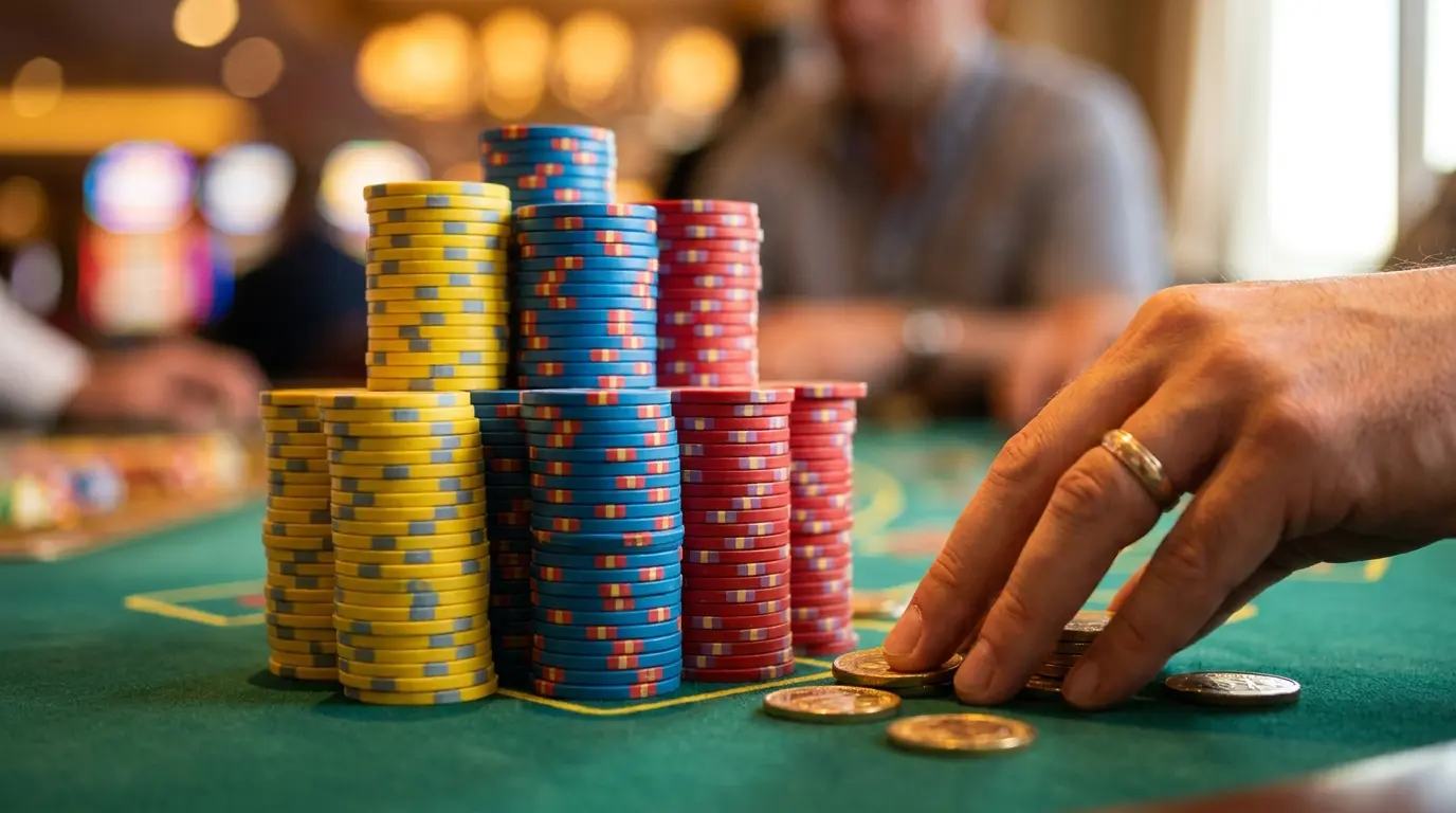 Fichas de casino y monedas con colores de Colombia