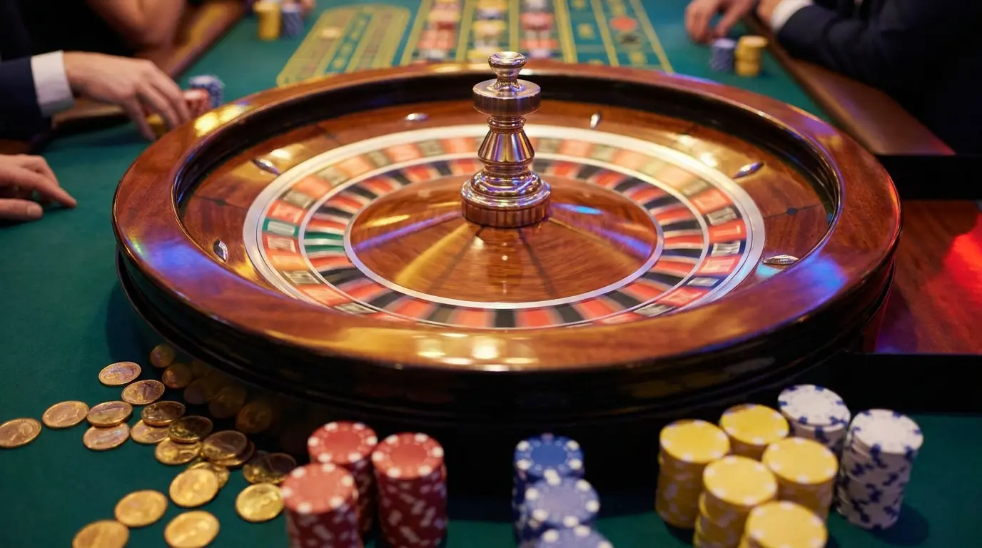 Ruleta girando con fichas de casino en colores colombianos