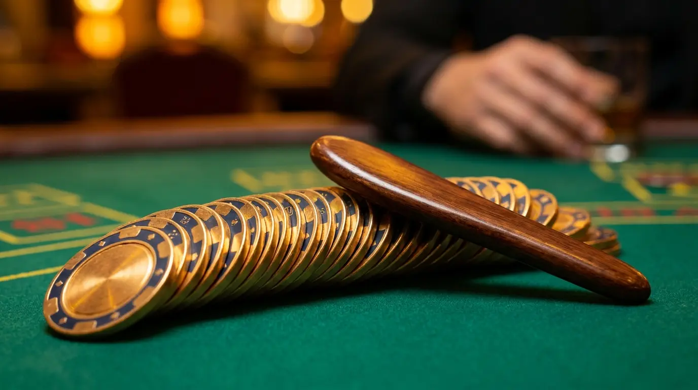 Casino-Chips mit Bumerang auf grünem Filz