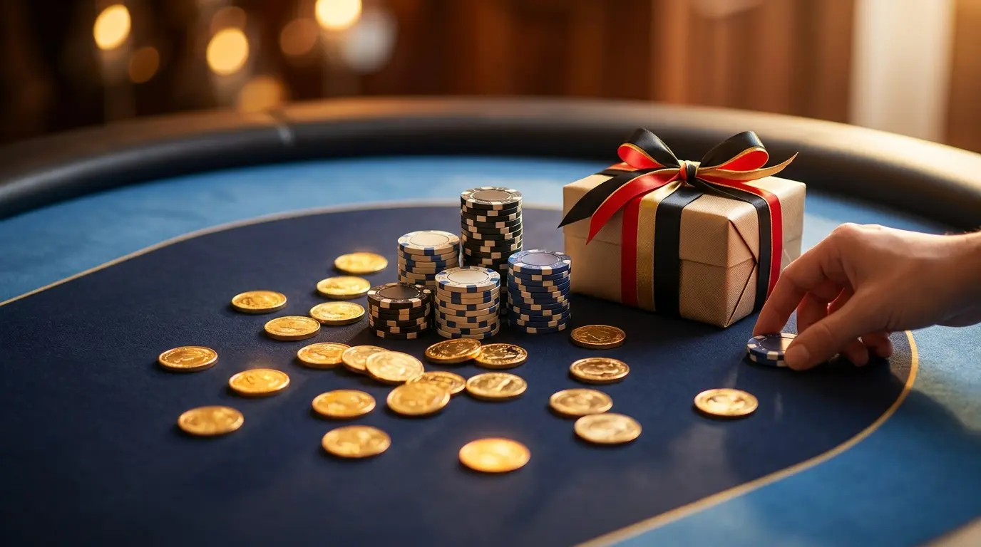 Casino-Chips und Münzen mit Geschenkbox in deutschen Farben