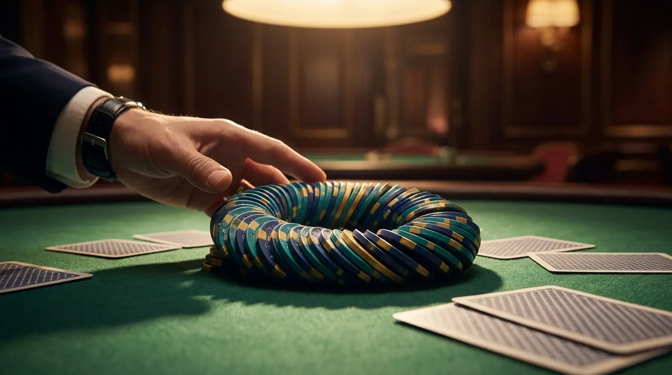Casino-Chips und Spielkarten auf grünem Filz