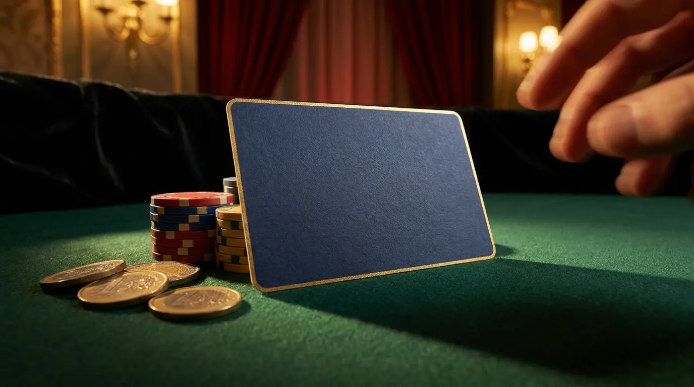 Prepaid-Karte mit Casino-Chips und Euro-Münzen auf Filz