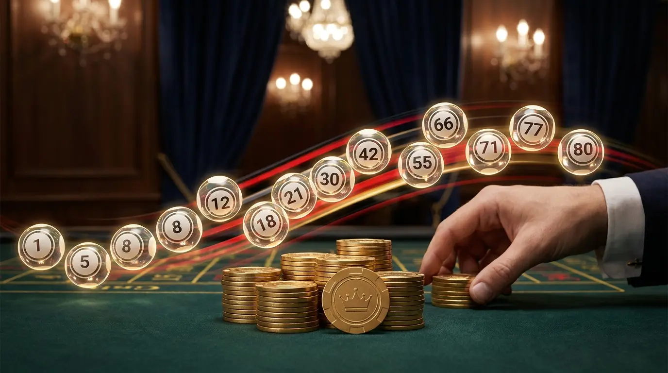Keno-Kugeln und Casino-Chips in deutscher Farbgebung