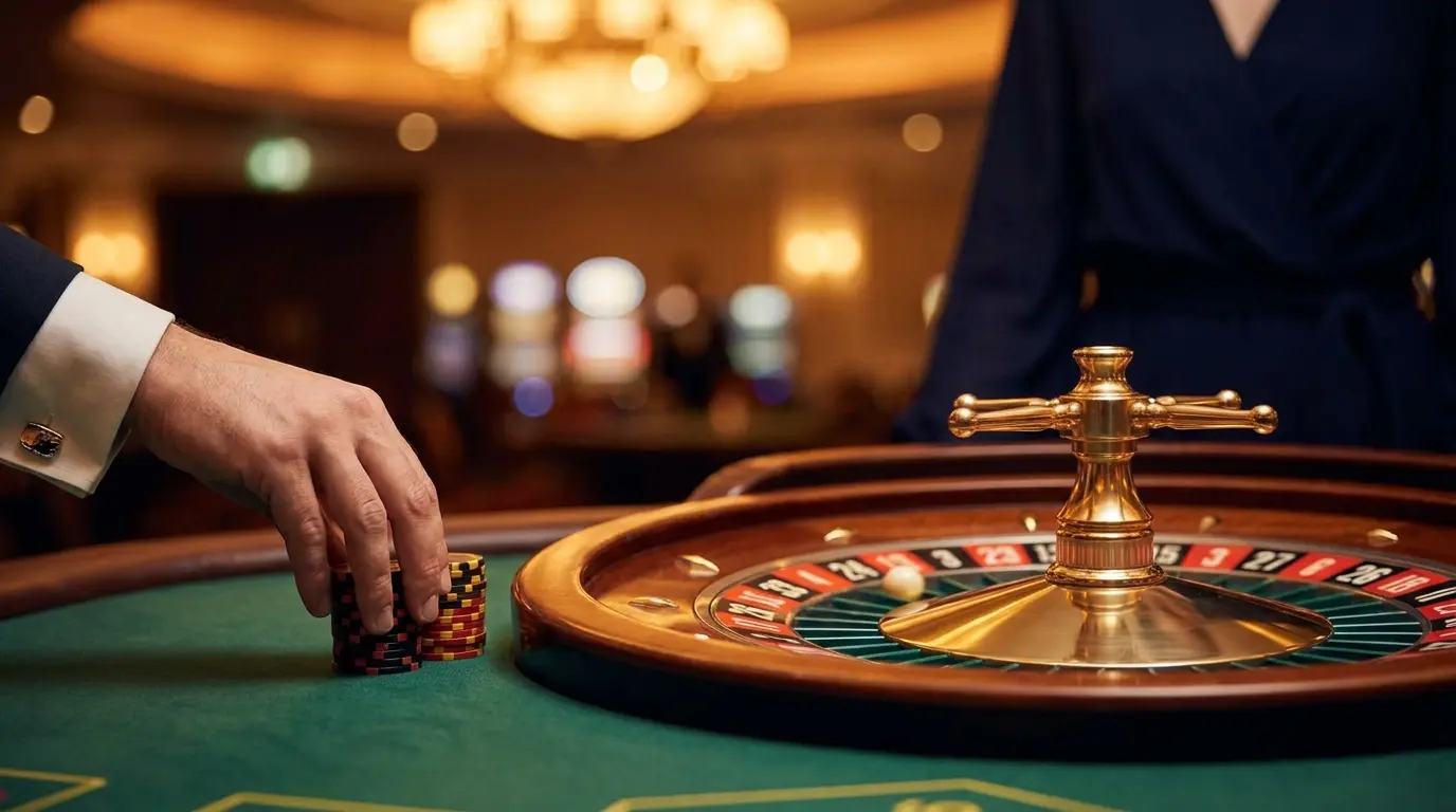 Roulette-Rad mit Casino-Chips in deutschen Farben