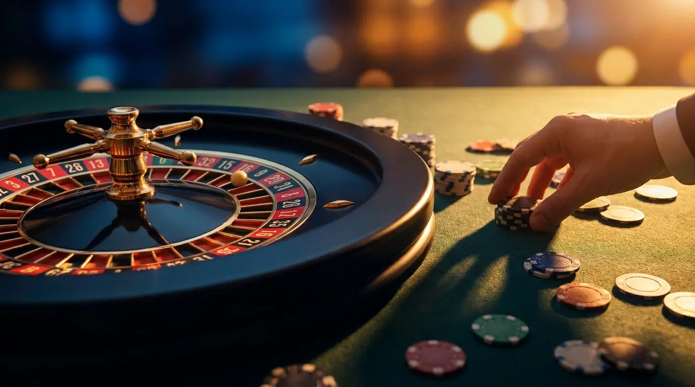 Roulette-Rad mit Casino-Chips in deutschen Farben