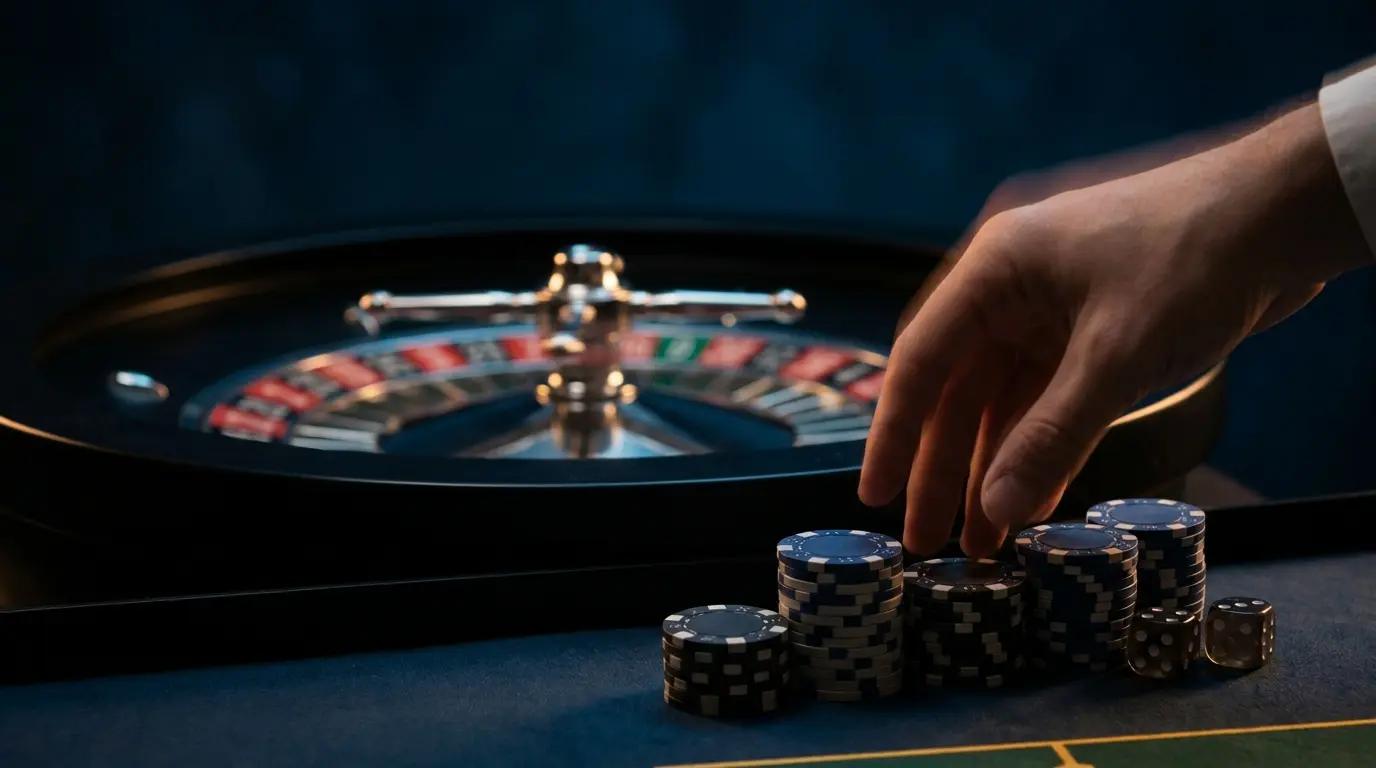 Roulette-Rad und Spielchips ohne sichtbare Beschriftungen
