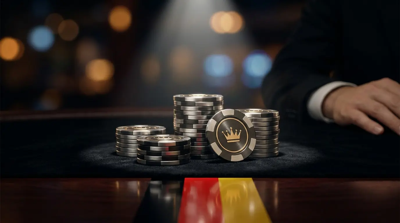 Exklusive Casino-Chips mit goldener Krone auf schwarzem Samt