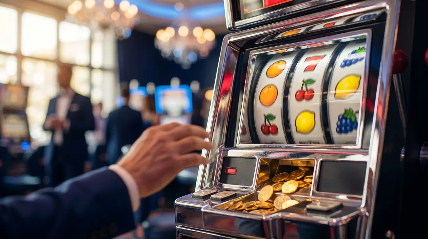 Spilleautomater med guldmønter i dansk casino atmosfære