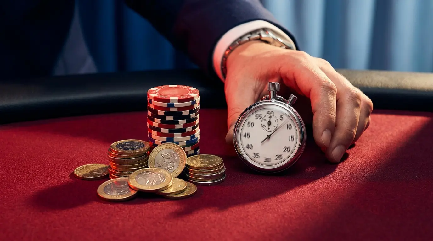 Casinochips og stoppur der symboliserer hurtige udbetalinger
