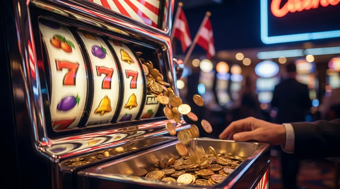 Spilleautomater med gyldne mønter og dansk tema i casino