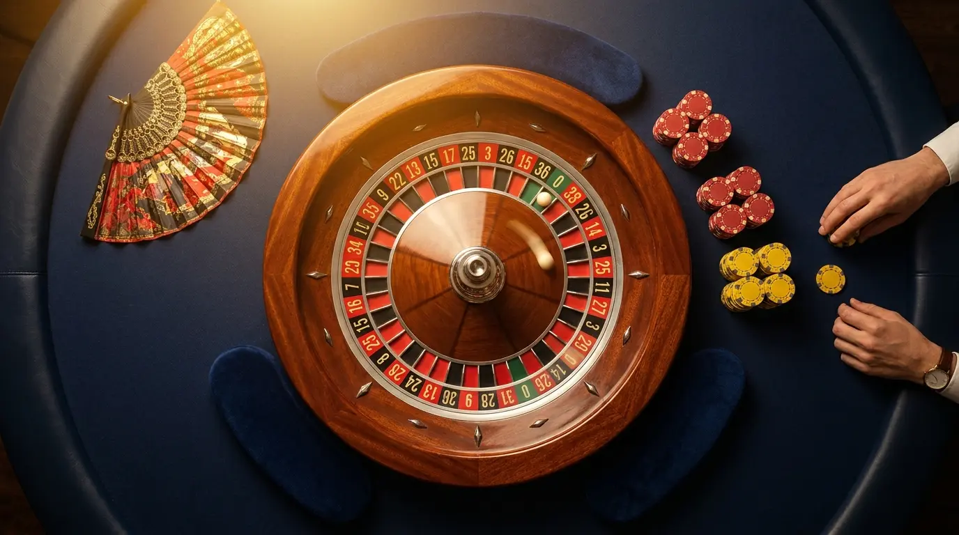 Ruleta y fichas de casino con colores españoles