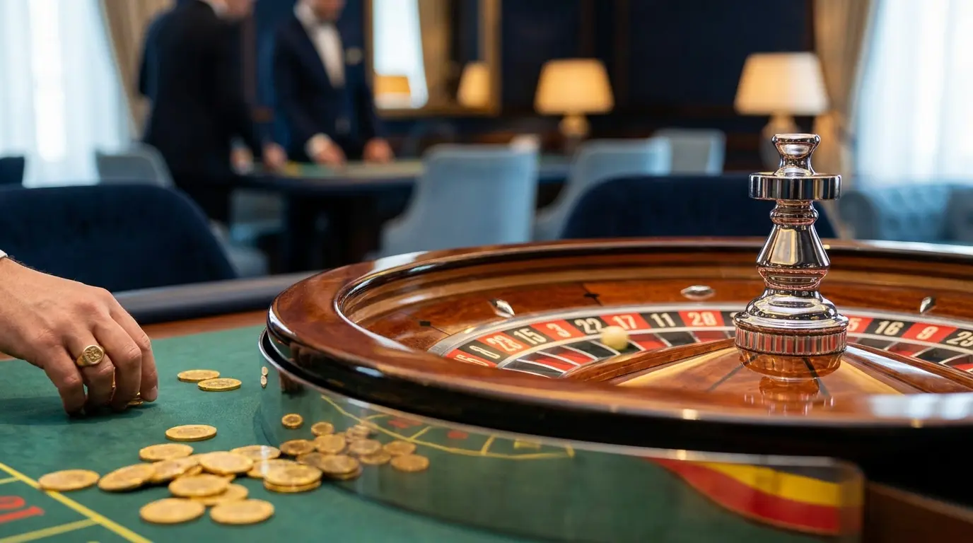 Ruleta de casino con fichas y colores de España