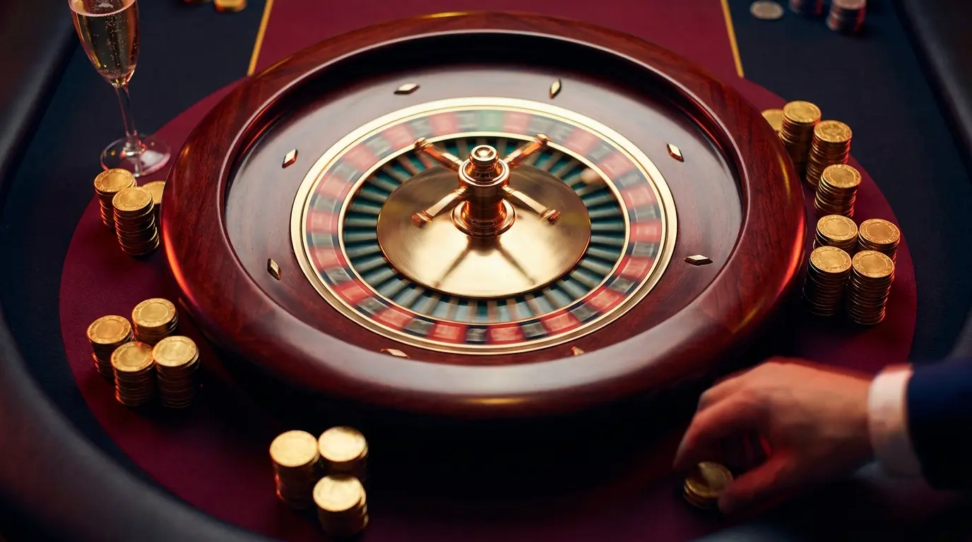 Ruleta de casino girando con monedas doradas y colores españoles