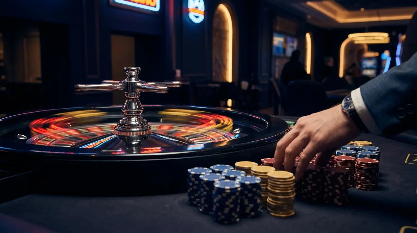 Ruleta de casino girando con fichas y colores españoles