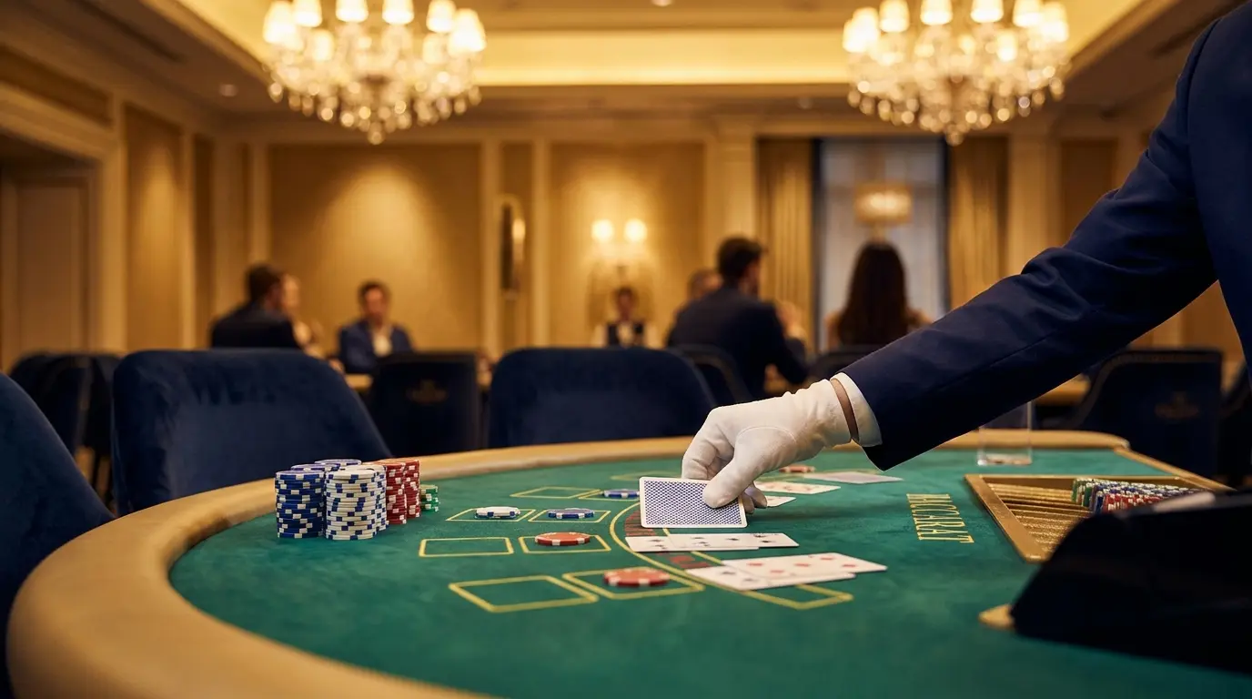 Table de baccarat avec cartes et jetons aux couleurs françaises