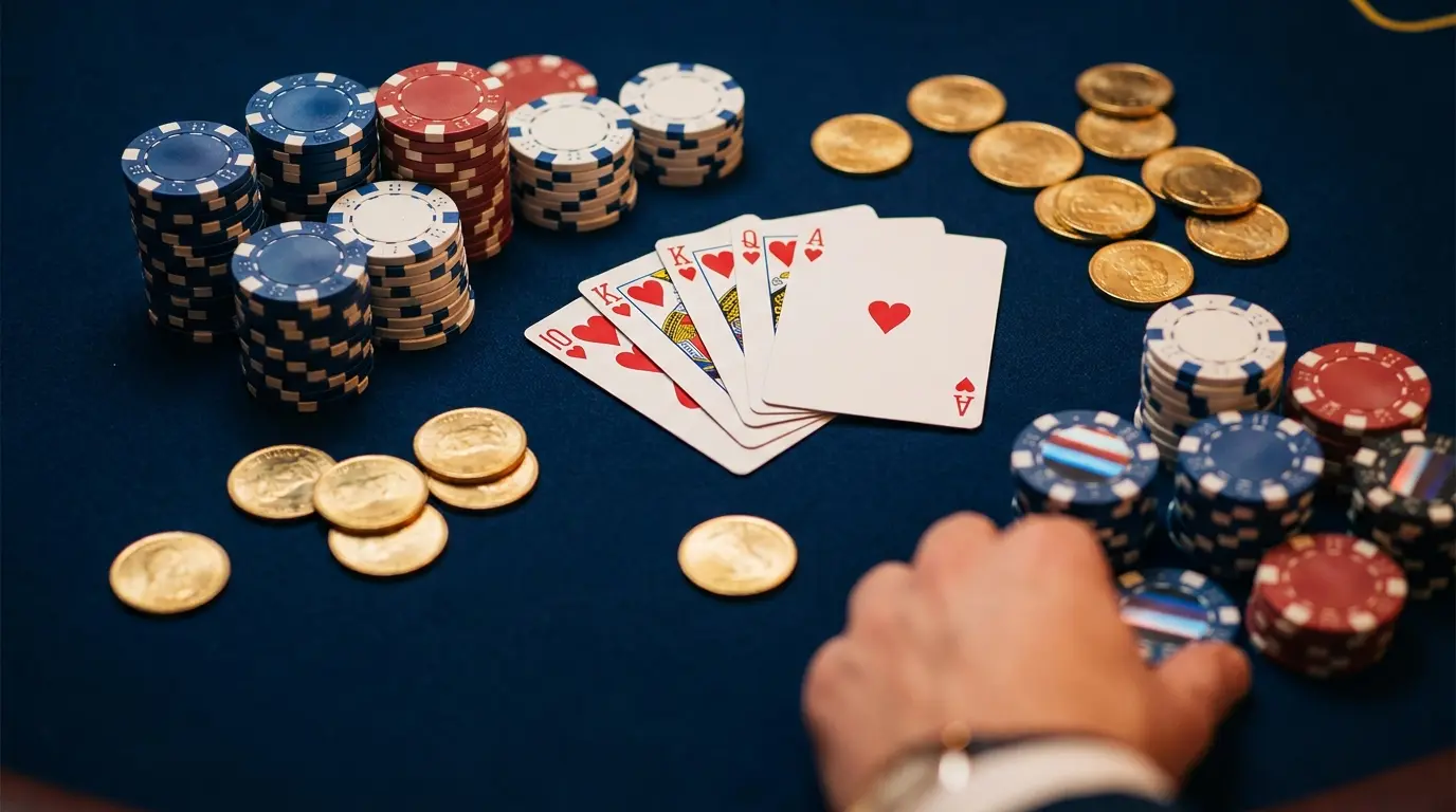 Jetons de casino et cartes sur table de jeu élégante