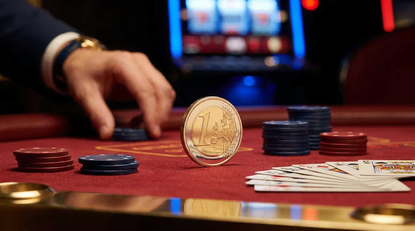 Pièce de 10 euros avec jetons de casino et cartes à jouer