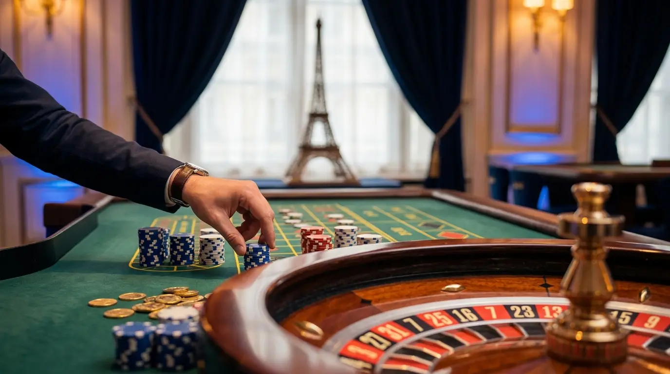 Roulette et jetons de casino avec couleurs du drapeau français