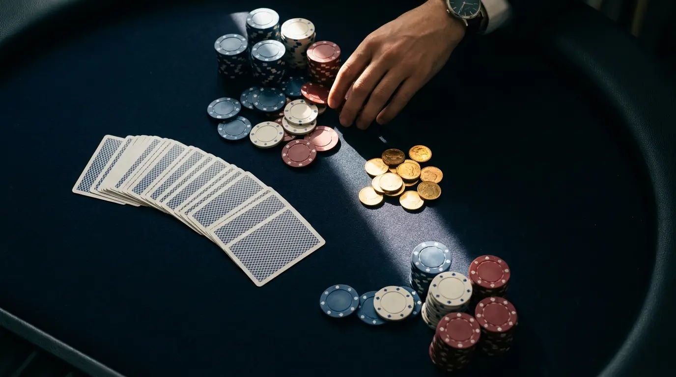 Table de casino avec jetons et cartes aux couleurs françaises