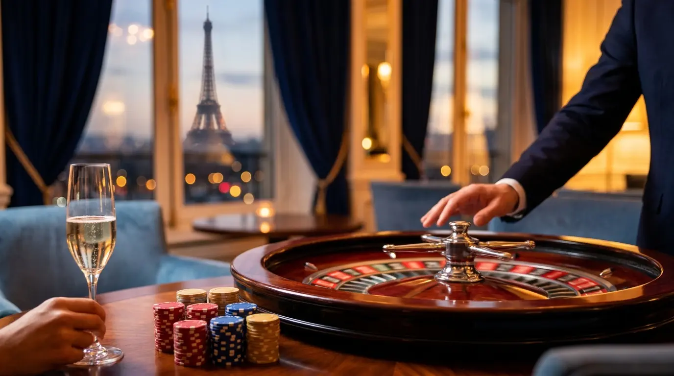 Roulette de casino avec ambiance parisienne luxueuse