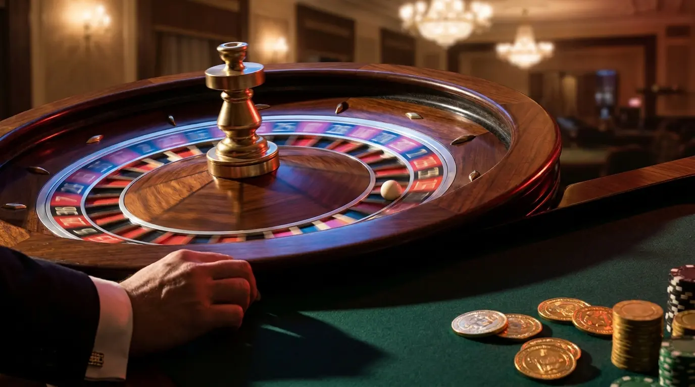 Roulette en mouvement avec éclairage tricolore et pièces dorées