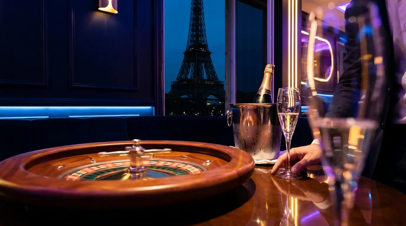 Roulette en mouvement avec ambiance casino parisienne