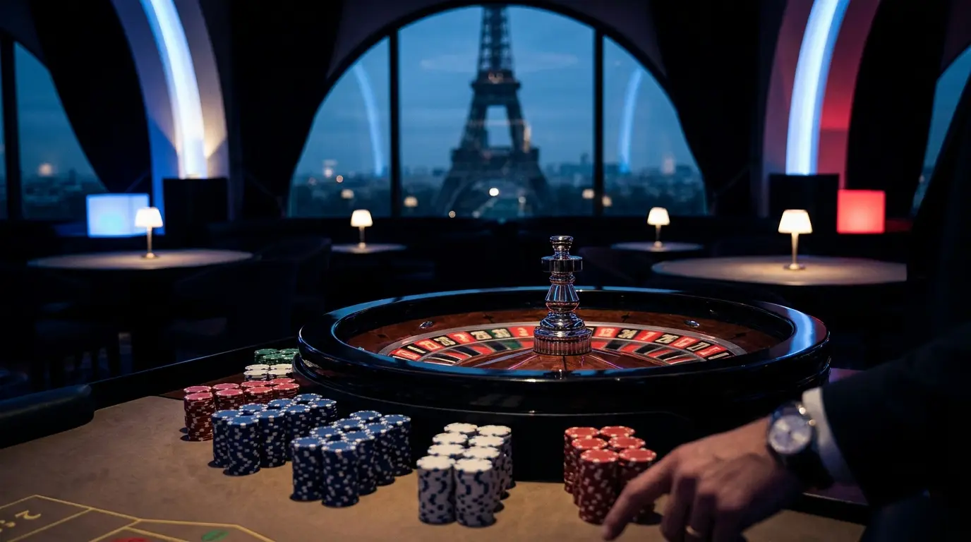 Roulette de casino avec Tour Eiffel en arrière-plan