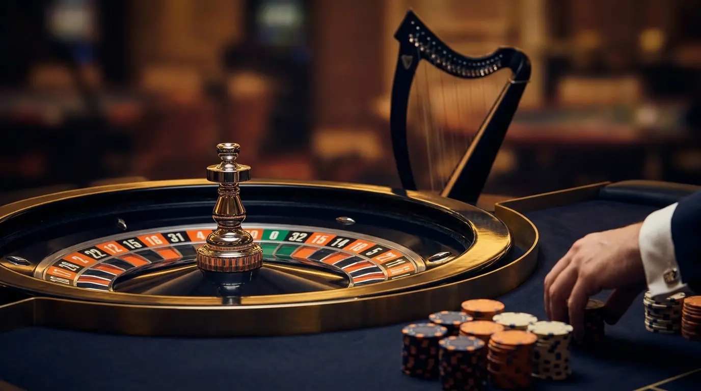 Roulette wheel with Irish colors and casino atmosphere