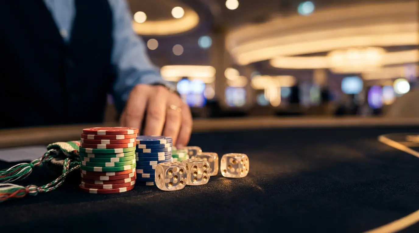 Fichas de casino y dados con colores de la bandera mexicana