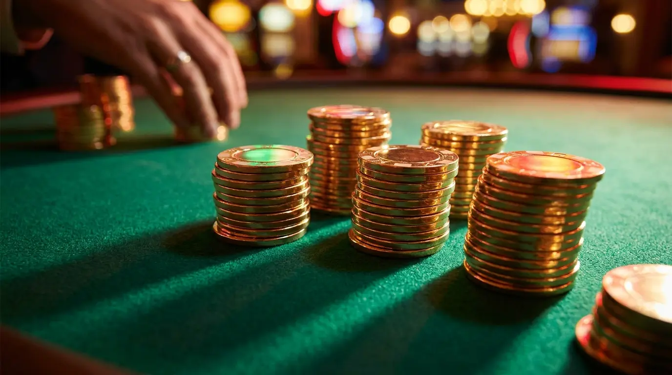 Fichas de casino sobre mesa de fieltro con colores mexicanos