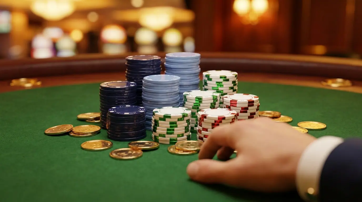 Fichas de casino con colores mexicanos y monedas doradas