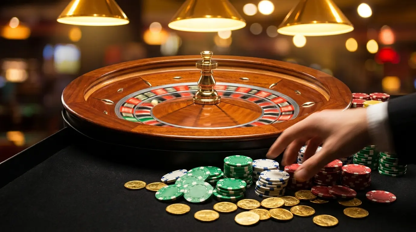 Ruleta de casino con fichas en colores de México sobre fieltro