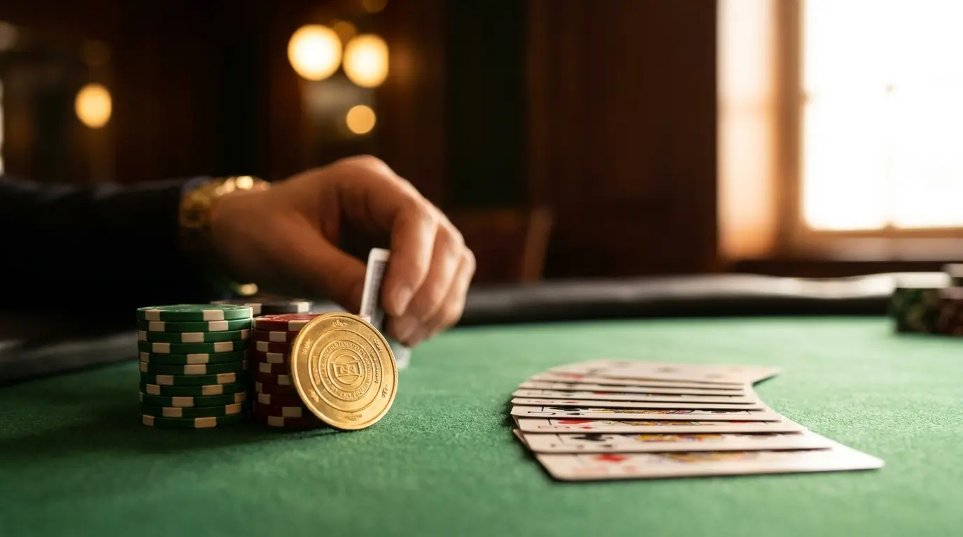 Fichas de casino con colores mexicanos sobre mesa de póker verde