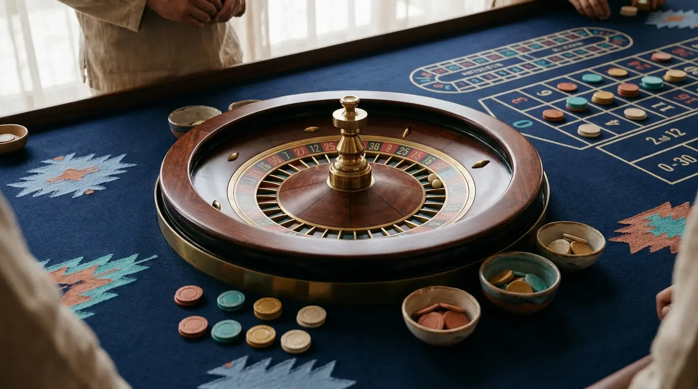 Ruleta con fichas pequeñas y elementos culturales mexicanos