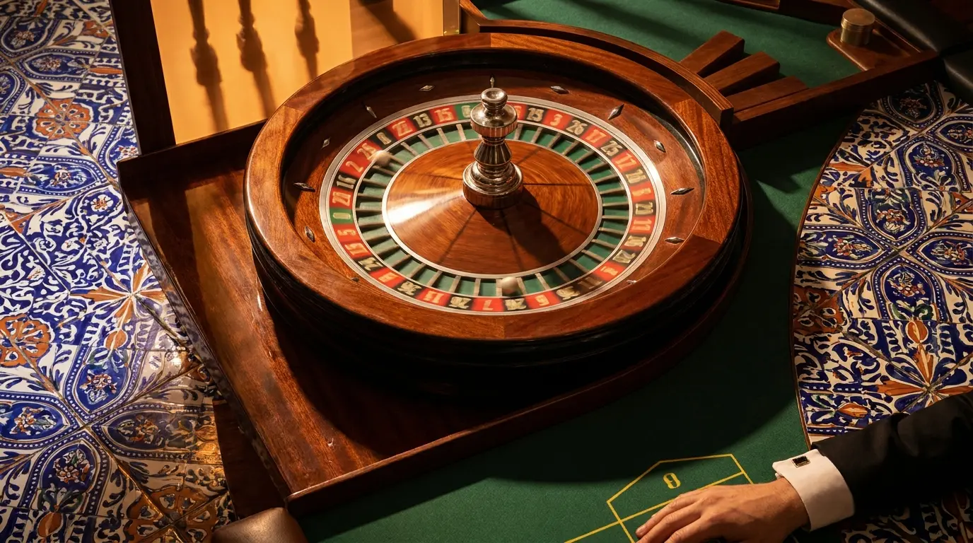 Ruleta girando con reflejos de colores tradicionales mexicanos