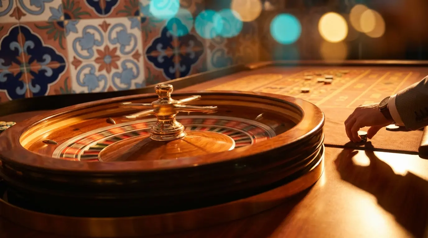 Ruleta girando con elementos decorativos mexicanos