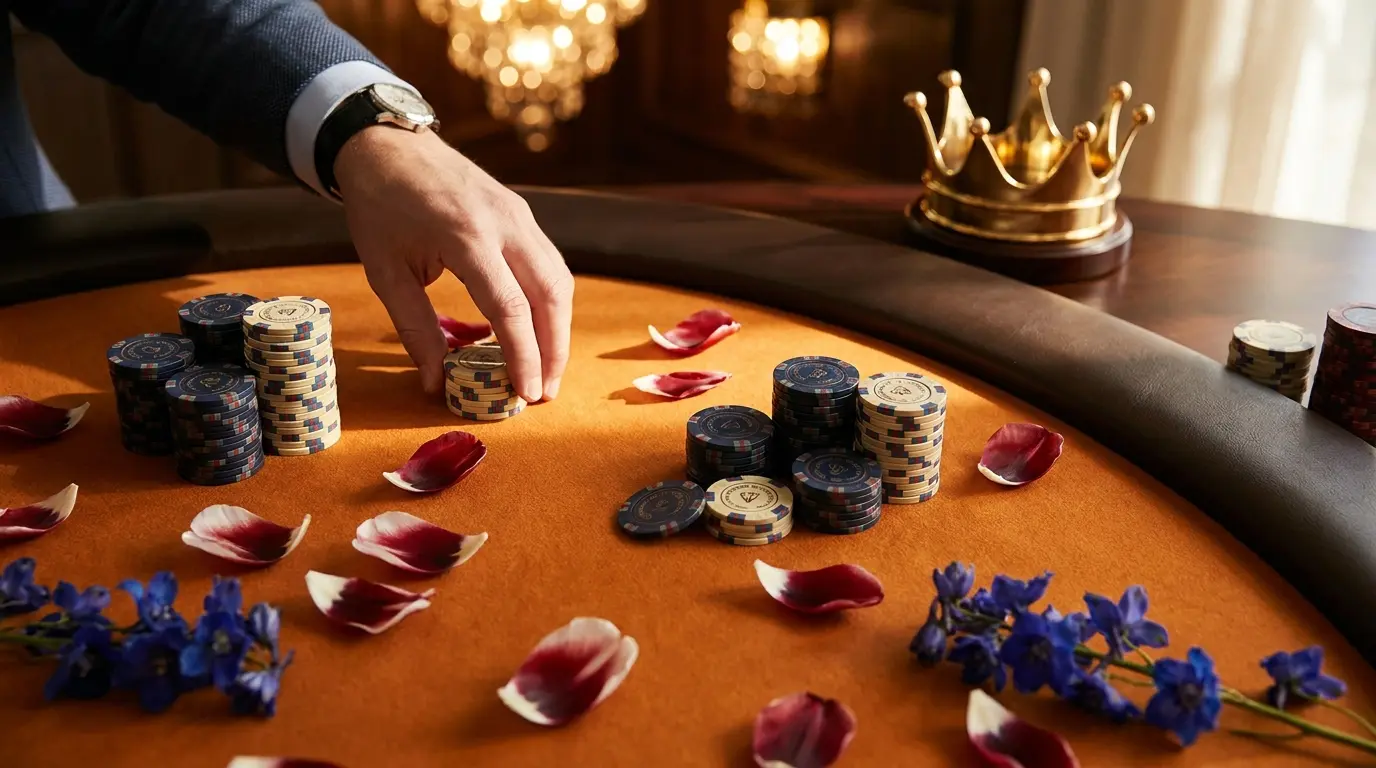 VIP casino fiches met Nederlandse tulpen op oranje vilt