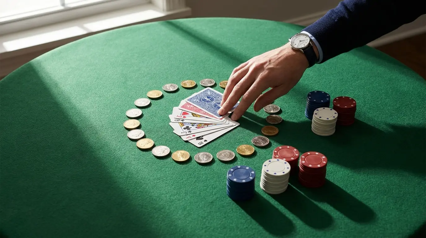 Spillkort og pokermarker i norske farger